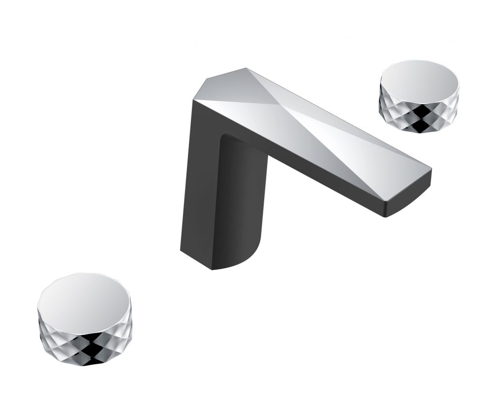 Смеситель на 3 отверстия Boheme Venturo 150-BCR-DIAMOND черный-хром, ручка DIAMOND