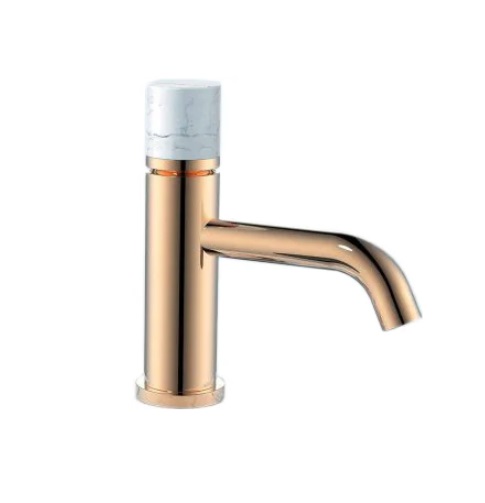 Смеситель для раковины Boheme  Stick 121-G-MR-W GOLD  ручка мрамор белая
