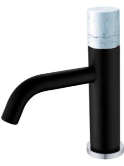 Смеситель для раковины Boheme  Stick 121-B-MR-W BLACK   ручка мрамор белая