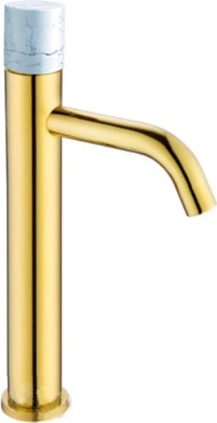 Смеситель для раковины Boheme  Stick 122-G-MR-W GOLD ручка мрамор белая