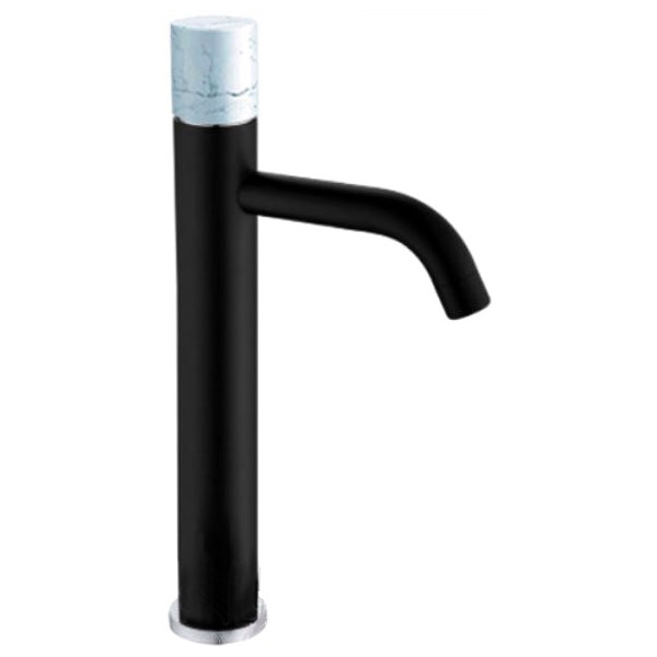 Смеситель для раковины Boheme  Stick 122-B-MR-W BLACK ручка мрамор белая
