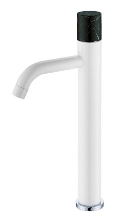 Смеситель для раковины Boheme  Stick 122-W-MR-B WHITE ручка мрамор черная