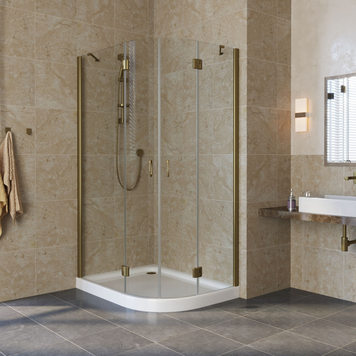 Душевой уголок Vegas Glass AFS-F LUX L 90х80х190 бронза/стекло прозрачное
