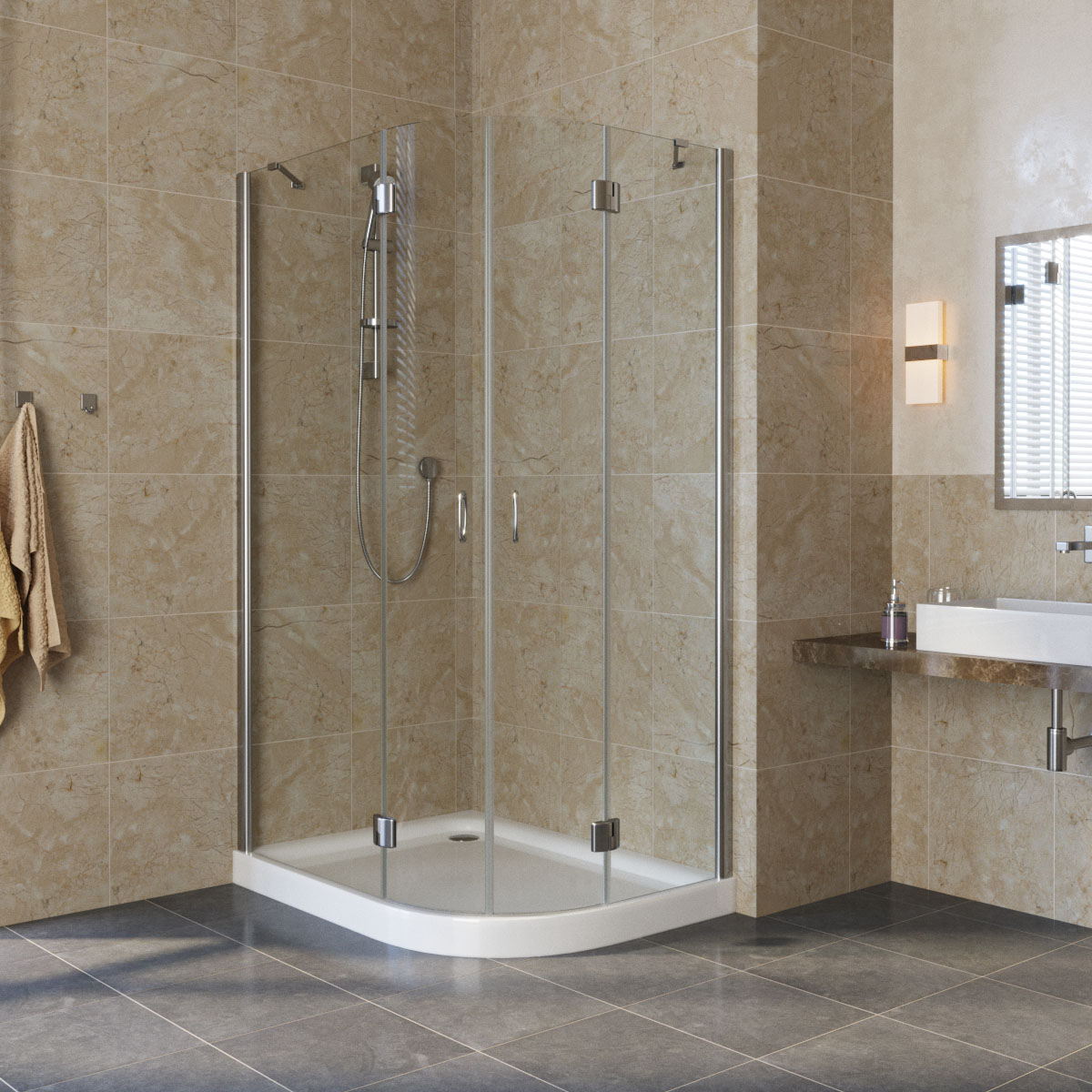 Душевой уголок Vegas Glass AFS-F LUX L 90х80х190 хром/стекло прозрачное