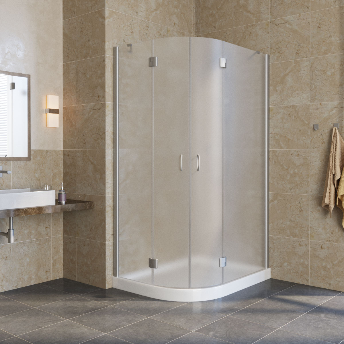 Душевой уголок Vegas Glass AFS-F LUX R 100х90х190 хром матовый/стекло сатин