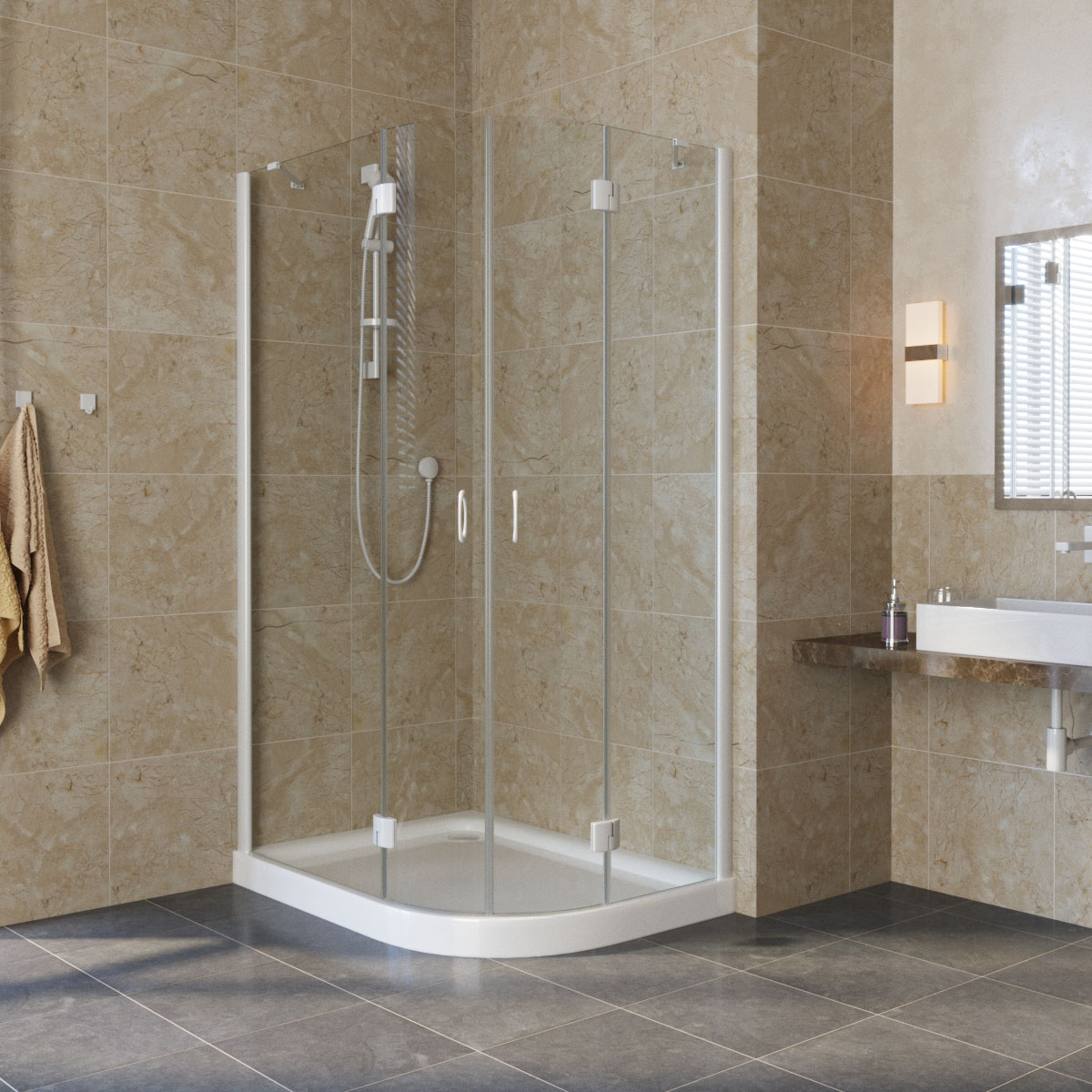 Душевой уголок Vegas Glass AFS-F LUX L 110х100х190 белый/стекло прозрачное