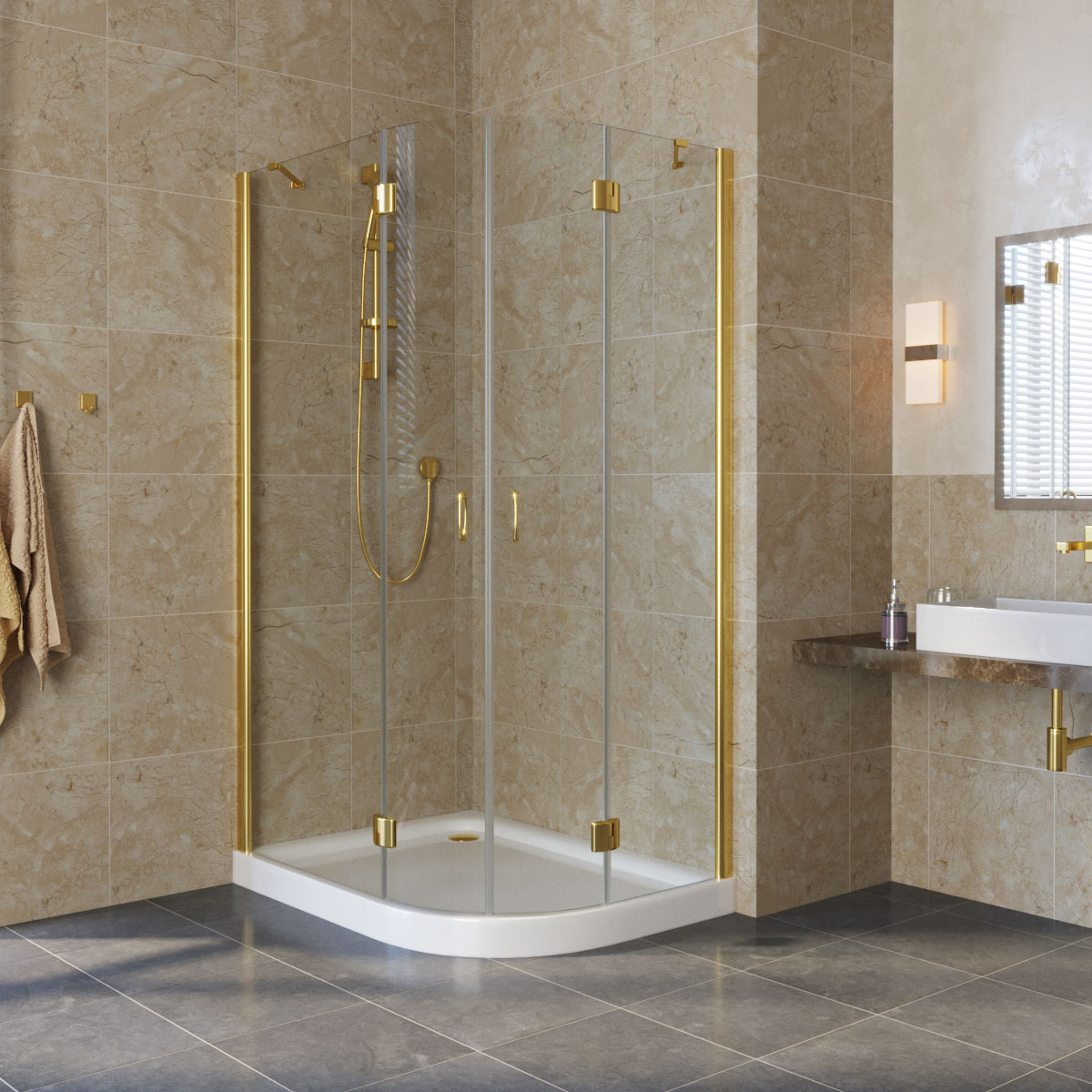 Душевой уголок Vegas Glass AFS-F LUX L 110х100х190 золото/стекло прозрачное