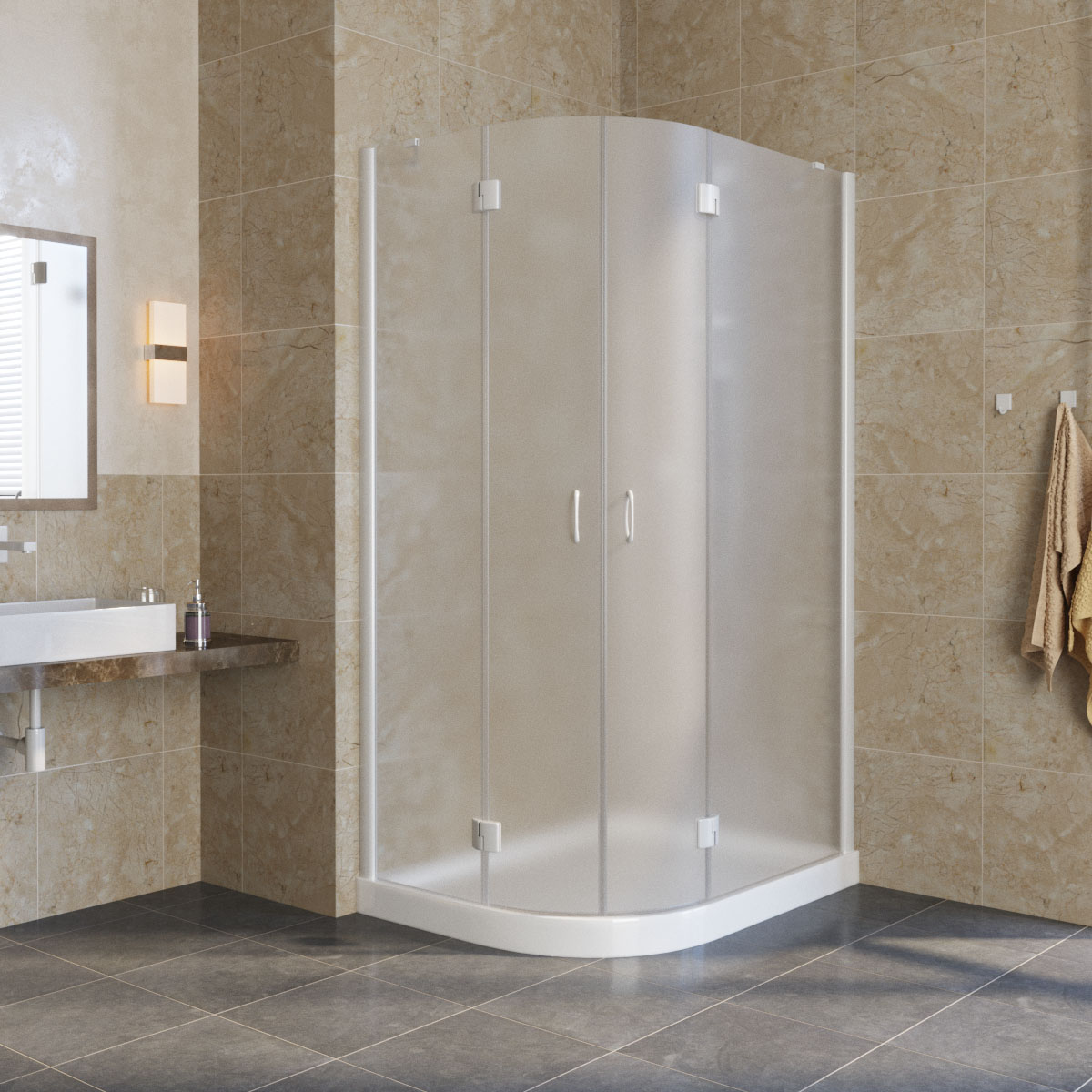 Душевой уголок Vegas Glass AFS-F LUX R 120х90х190 белый/стекло сатин