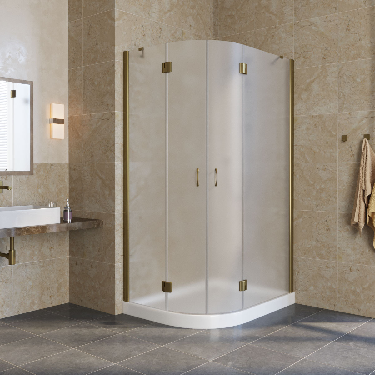 Душевой уголок Vegas Glass AFS-F LUX R 120х90х190 бронза/стекло сатин