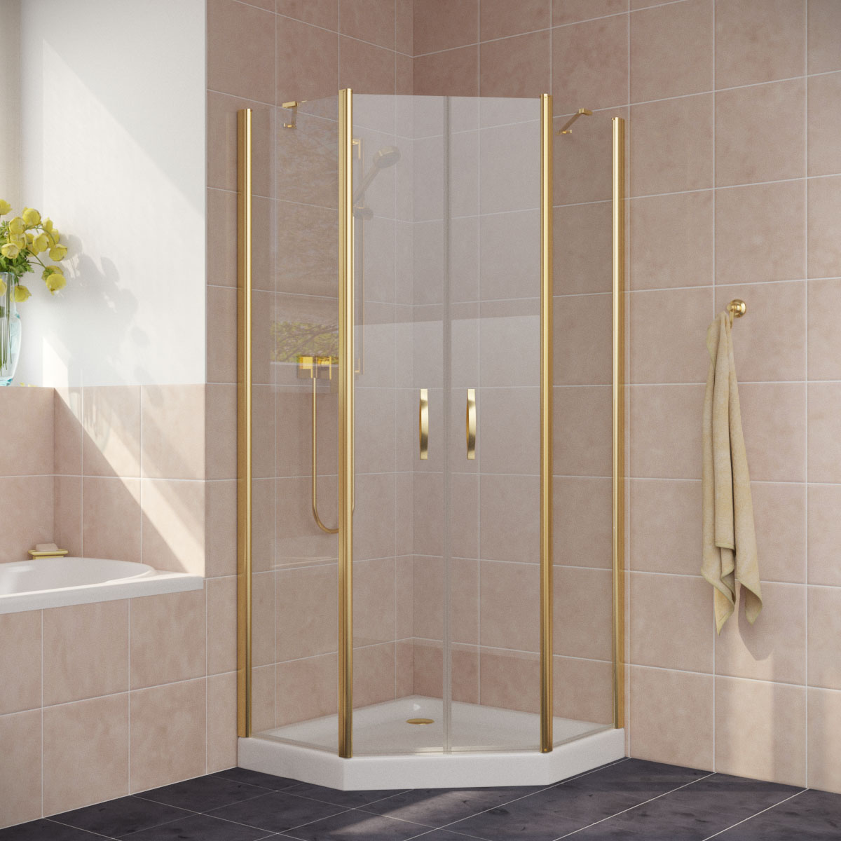 Душевой уголок Vegas Glass EFA-Pen LUX 90х90х200 золото/стекло прозрачное