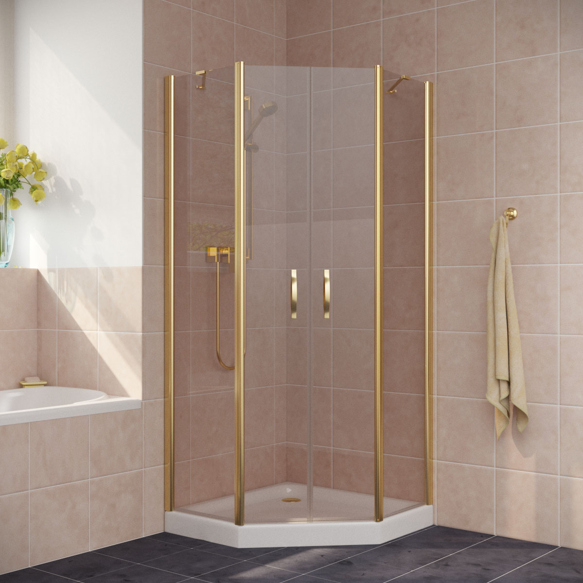 Душевой уголок Vegas Glass EFA-Pen LUX 100х100х200 золото/стекло бронза