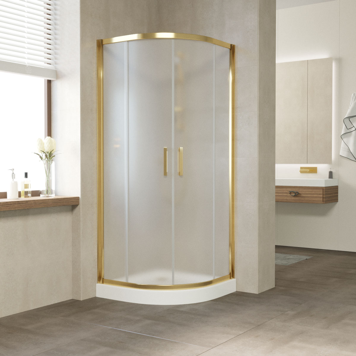 Душевой уголок Vegas Glass ZS NOVO 90х90х200 золото/стекло сатин