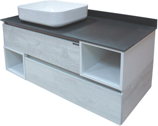 Тумба с раковиной Comforty Прага-120 дуб белый с серой столешницей